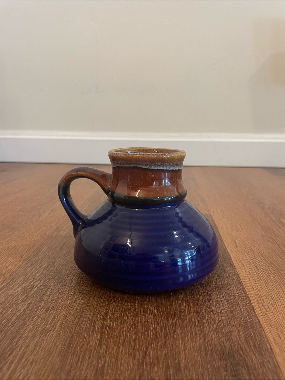 Wide Bottom Ceramic No Spill Captains Desk Mug Blue and Brown Non Slip Grip Base